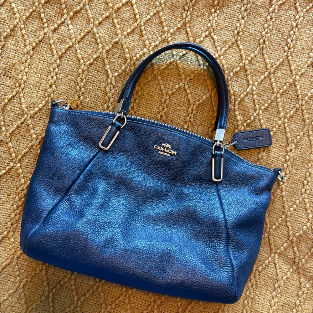 Coach Blue Leather Satchel with Metallic Finish